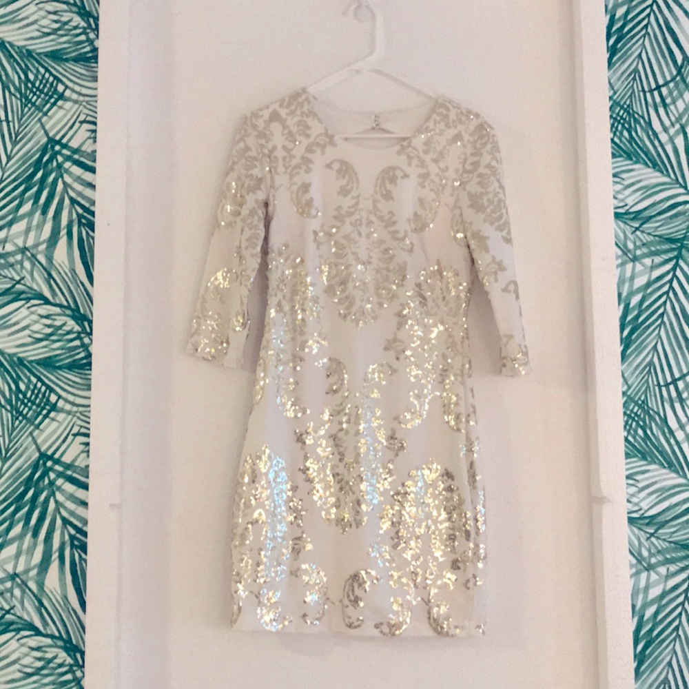 B Darlin White Dress with Gold Sequins